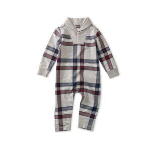 NWT Tea Collection Shawl Collar Baby Romper Treehouse Plaid Size 0-3 Months